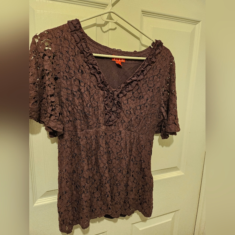 Elle Dark Brown Lace Blouse